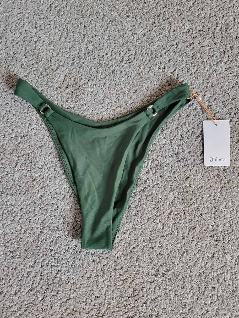 Quince Italian High Leg Ring Bikini Bottom Palm Green Medium NWT